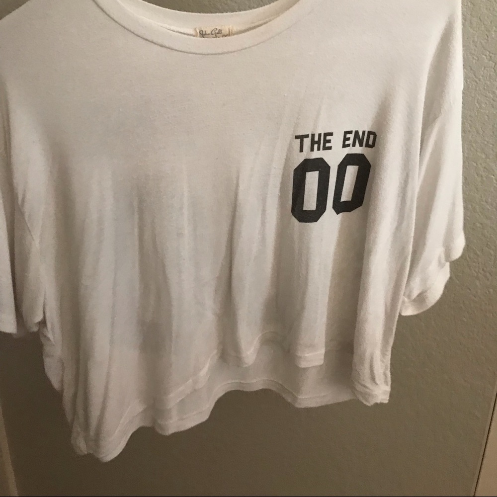 brandy melville “the end 00” white crop top